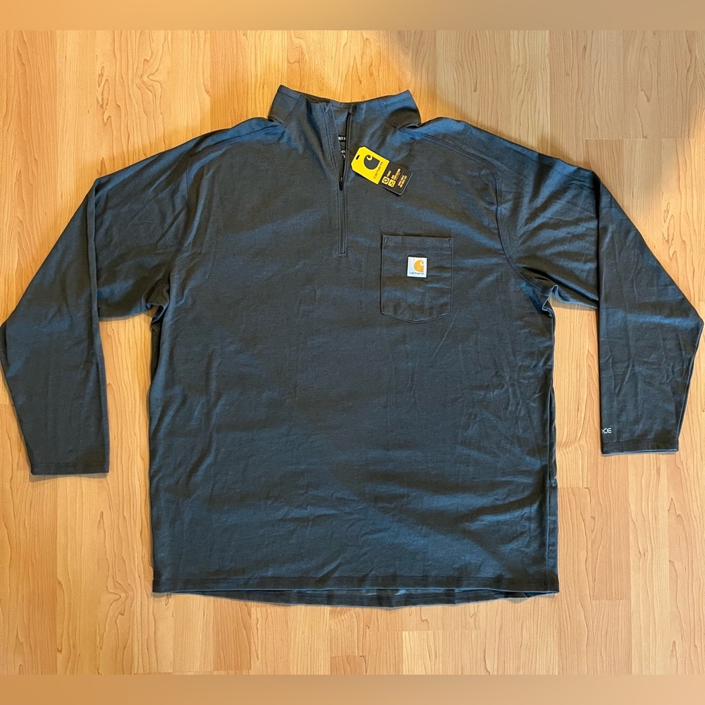 Carhartt Forced Relaxed Fit Mock-Neck Gray Long-Sleeve Quarter Zip Pocket Shirt